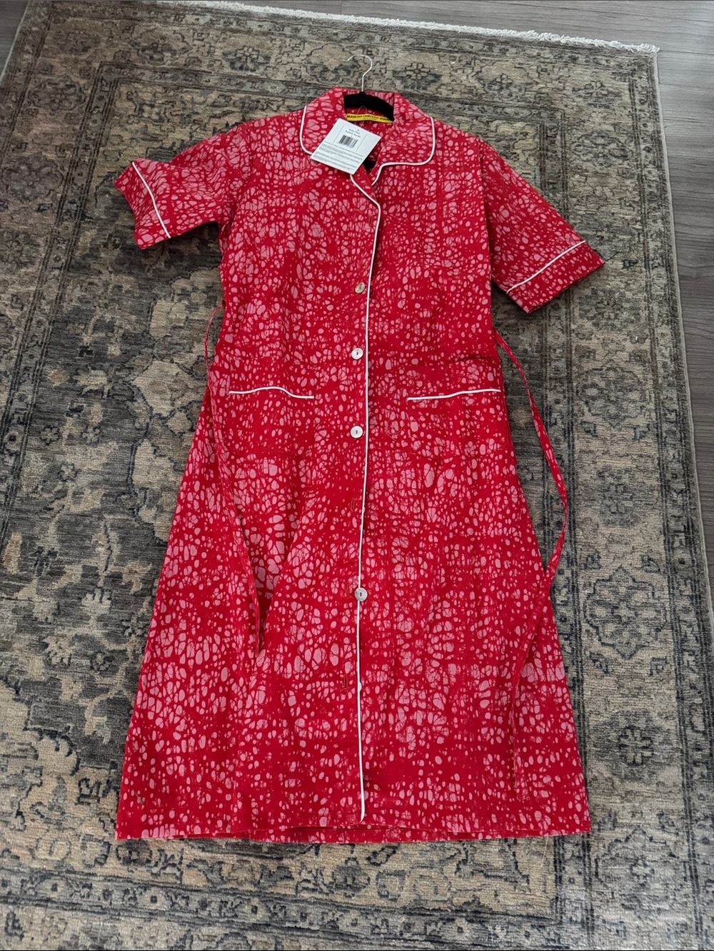 Women's Red Button-Front Casual Dress with White Piping